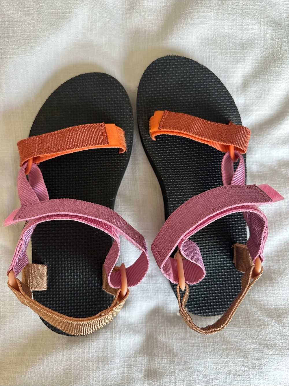 Teva Women's Retro Geometric Multicolor Strap Sandals in Pink, Orange & Brown